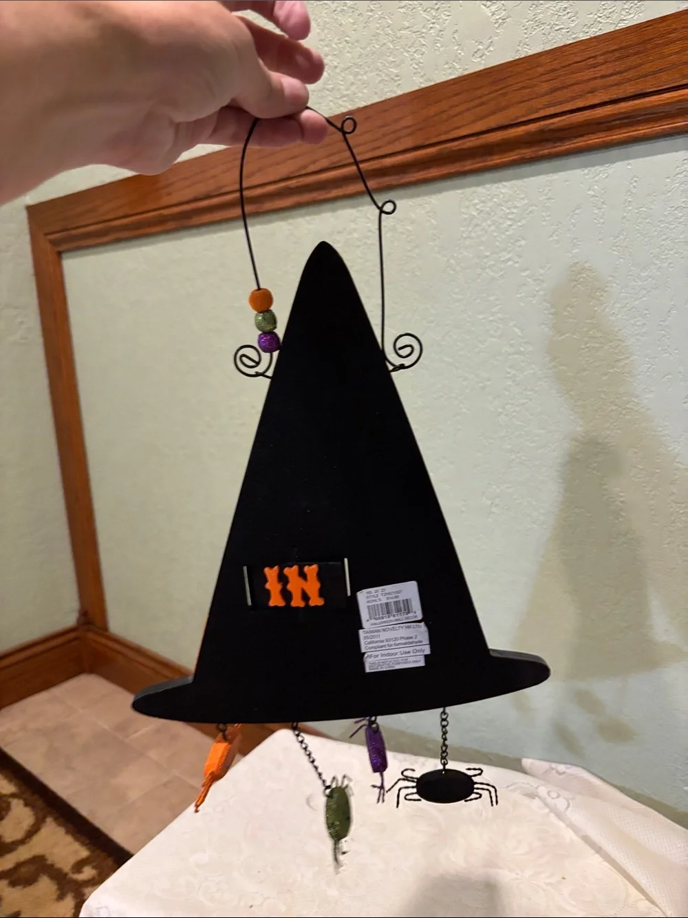 Halloween Witch Hat Door Hanger - Black with Orange & Purple Accents